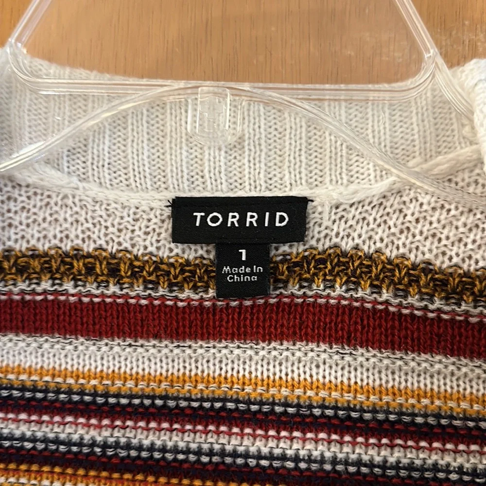 Torrid Ivory Stripe Shawl Knit Cardigan Sweater Open Front Pockets Plus Size 1